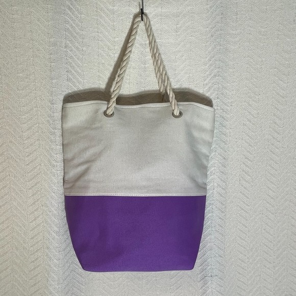 Canvas Beach Tote Boat Rope Handles NEW Lined Cotton 14.5"x14"6.5" Square Bottom - Picture 1 of 12